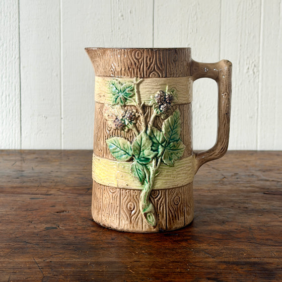 Antique Majolica Berry Faux Bois Pitcher