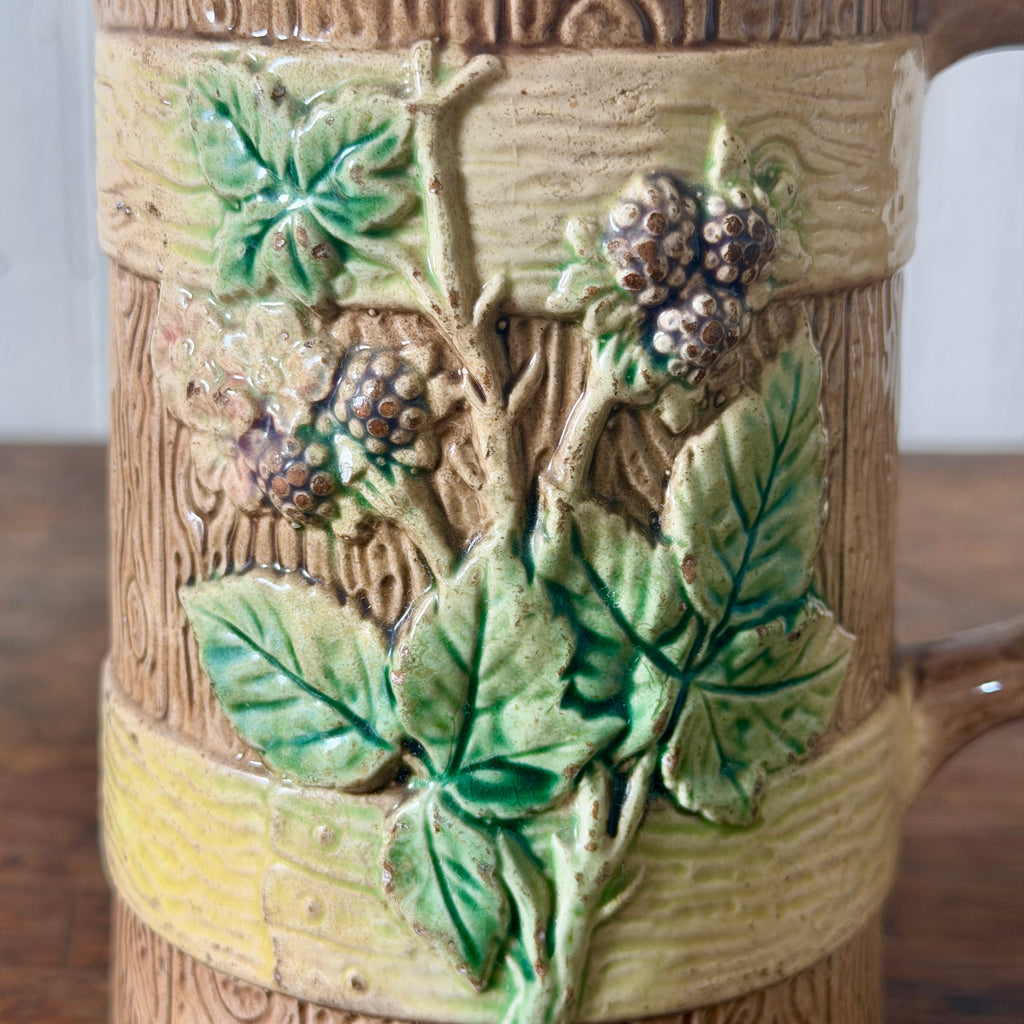 Antique Majolica Berry Faux Bois Pitcher