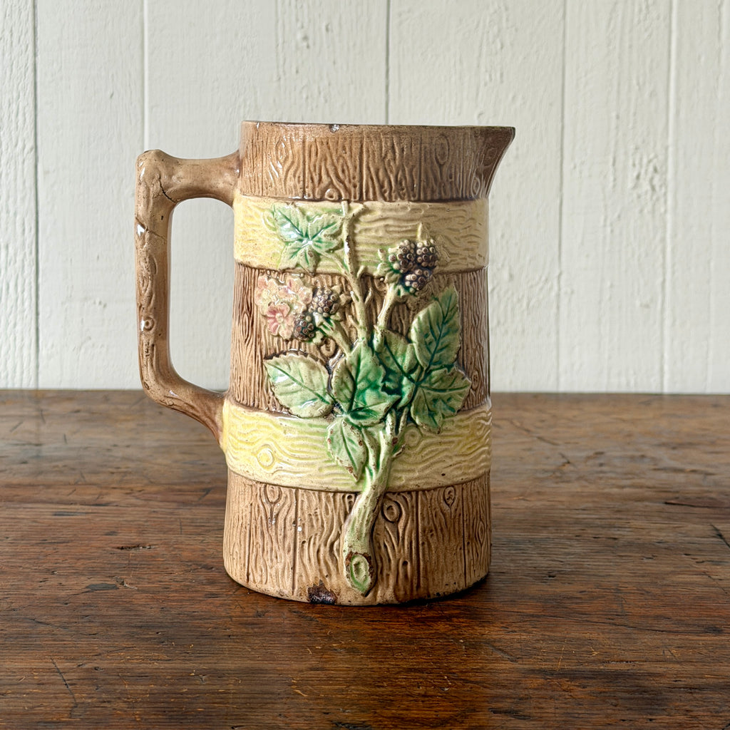 Antique Majolica Berry Faux Bois Pitcher
