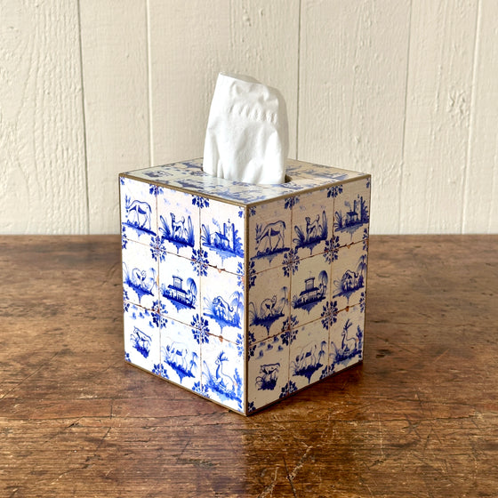 Delft Tiles Wood Tissue Box Cover