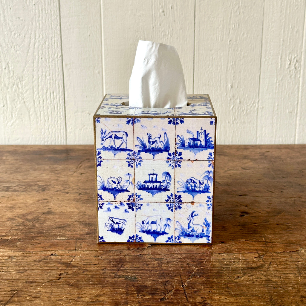 Delft Tiles Wood Tissue Box Cover