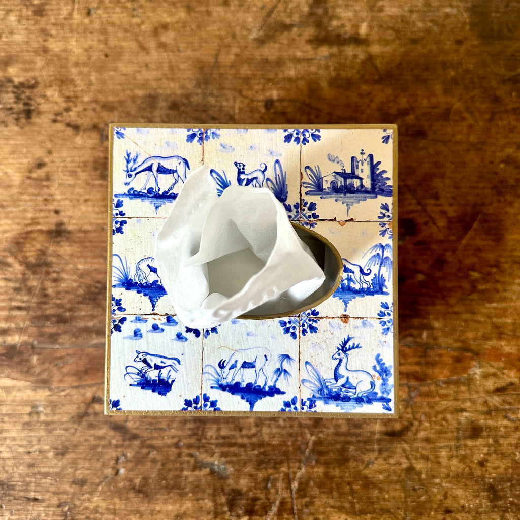 Delft Tiles Wood Tissue Box Cover