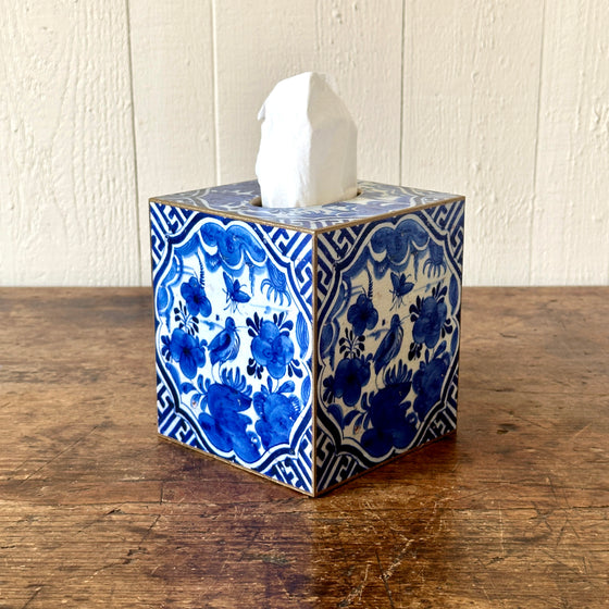 Blue Delft Bird Wood Tissue Box Cover