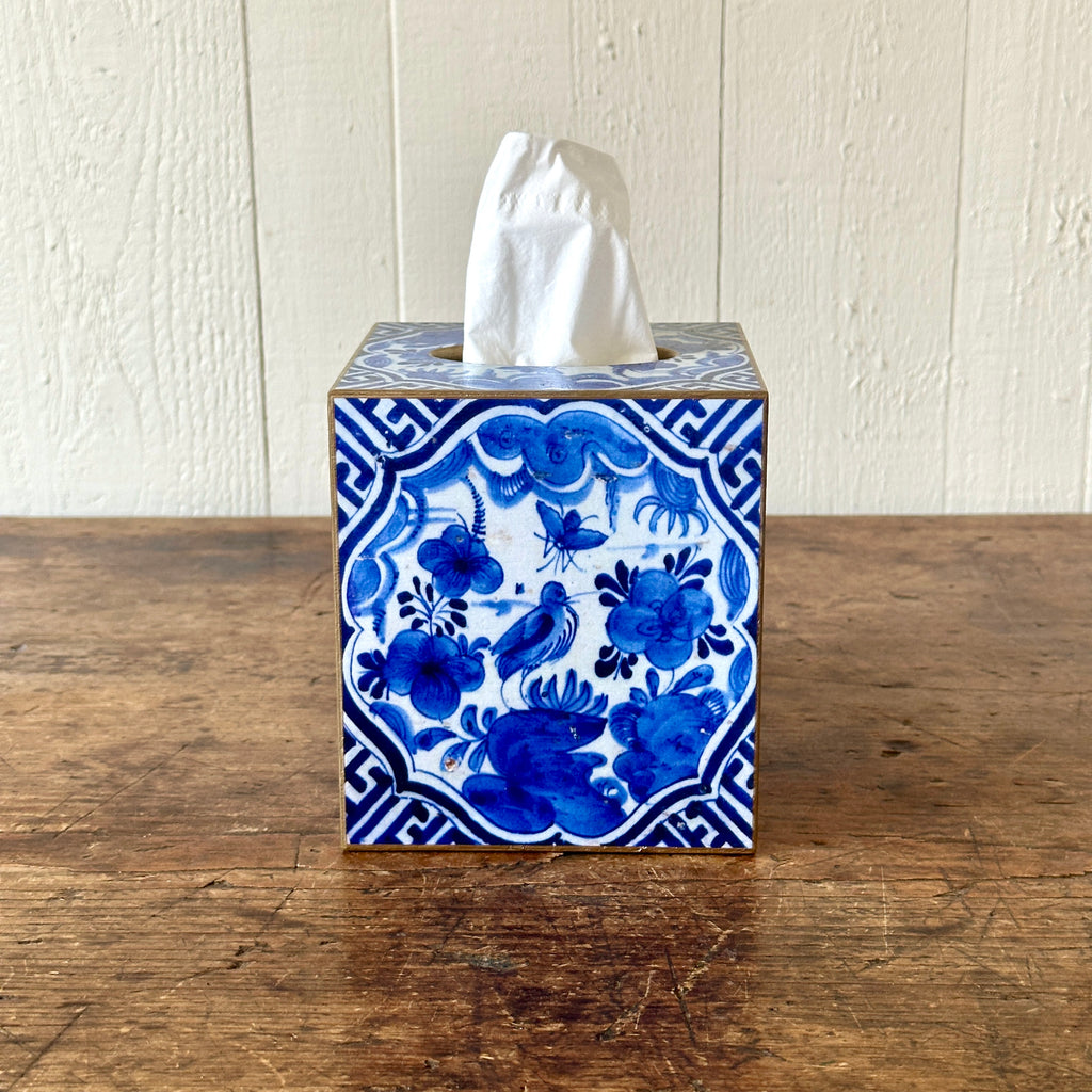 Blue Delft Bird Wood Tissue Box Cover