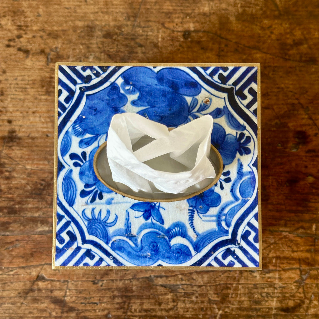 Blue Delft Bird Wood Tissue Box Cover