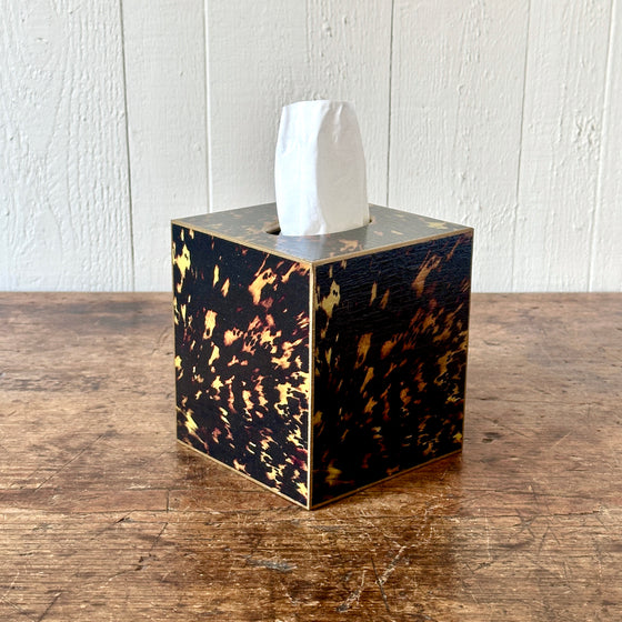 Tortoise Shell Wood Tissue Box Cover