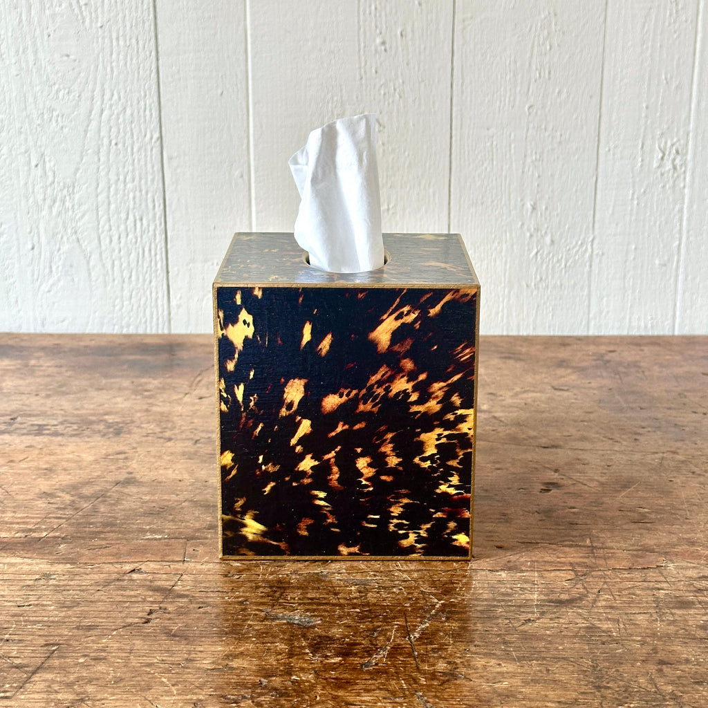 Tortoise Shell Wood Tissue Box Cover