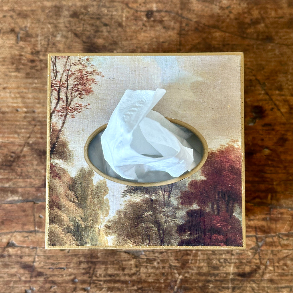 Fox Hunt Scene Wood Tissue Box Cover