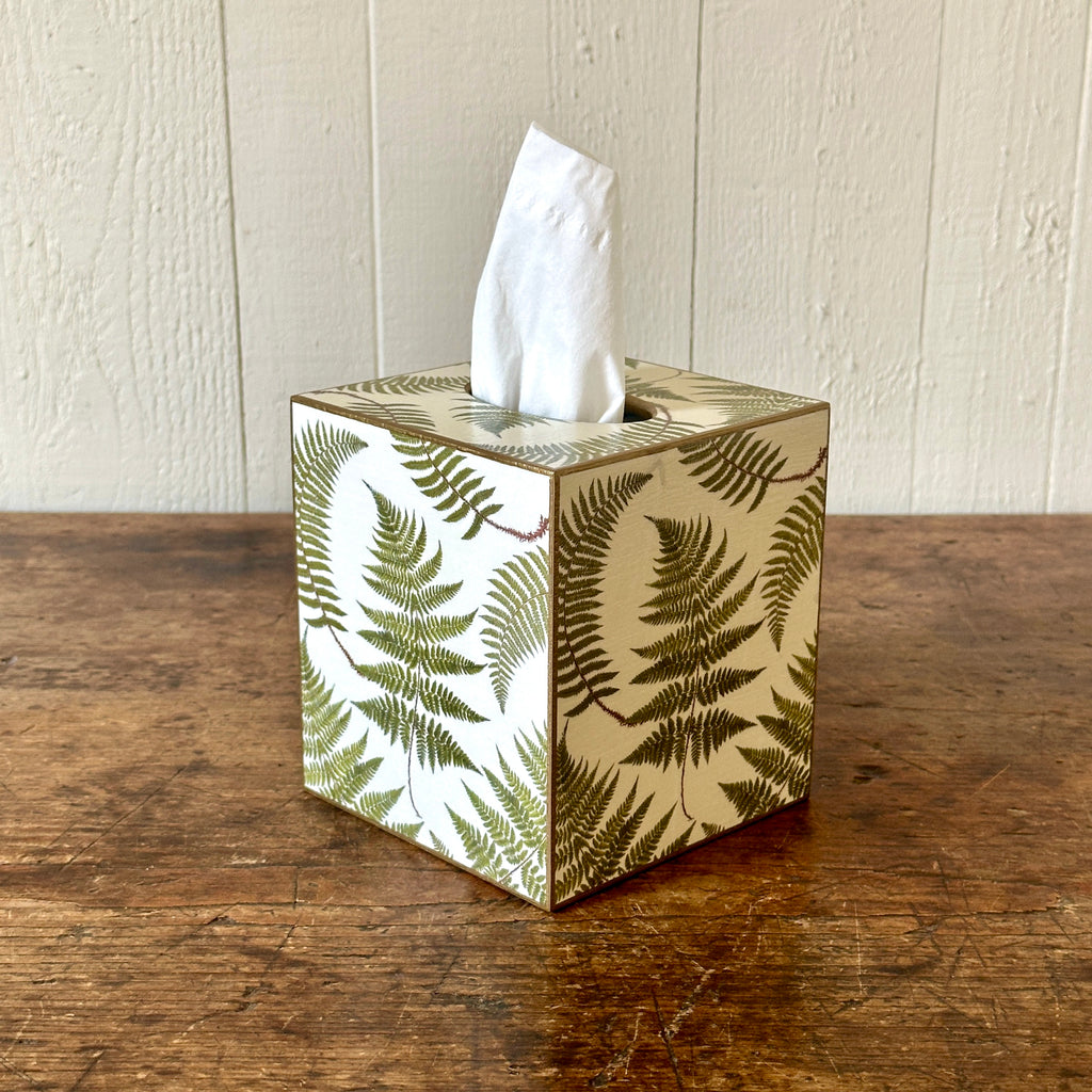Ferns on Cream Wood Tissue Box Cover