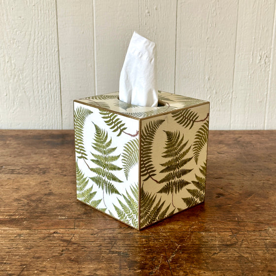 Ferns on Cream Wood Tissue Box Cover