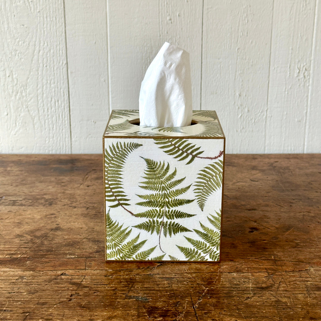 Ferns on Cream Wood Tissue Box Cover
