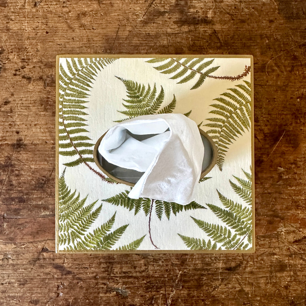Ferns on Cream Wood Tissue Box Cover