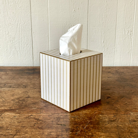 Taupe Stripe Wood Tissue Box Cover