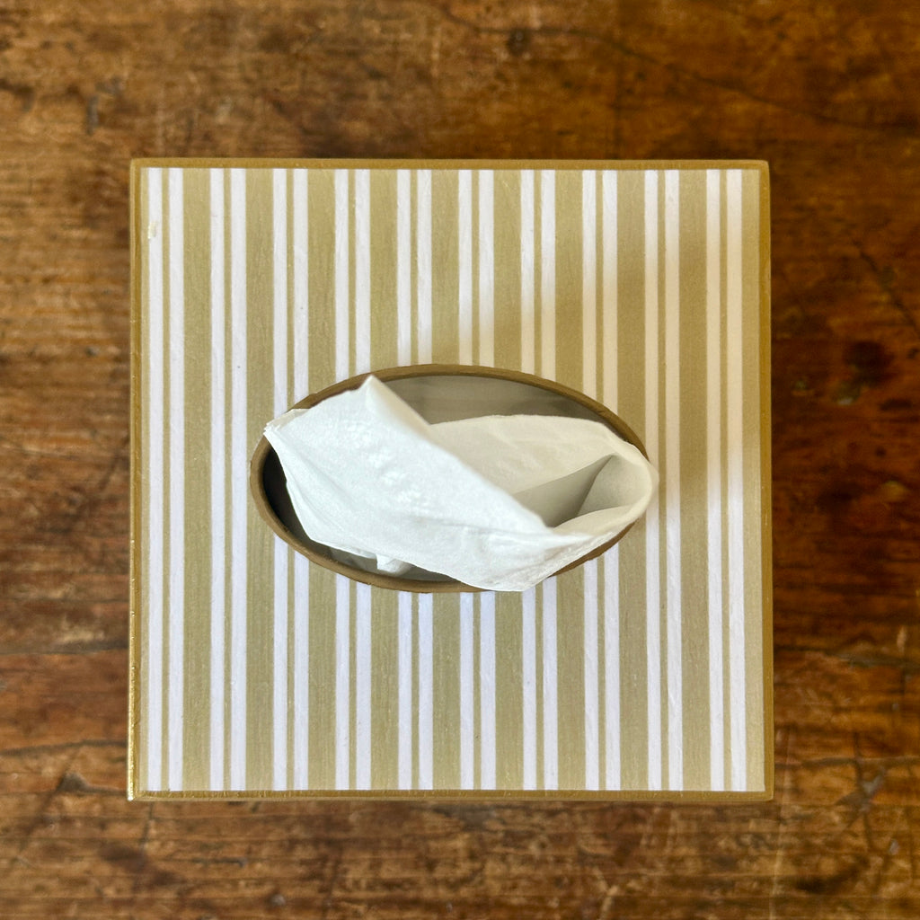 Taupe Stripe Wood Tissue Box Cover