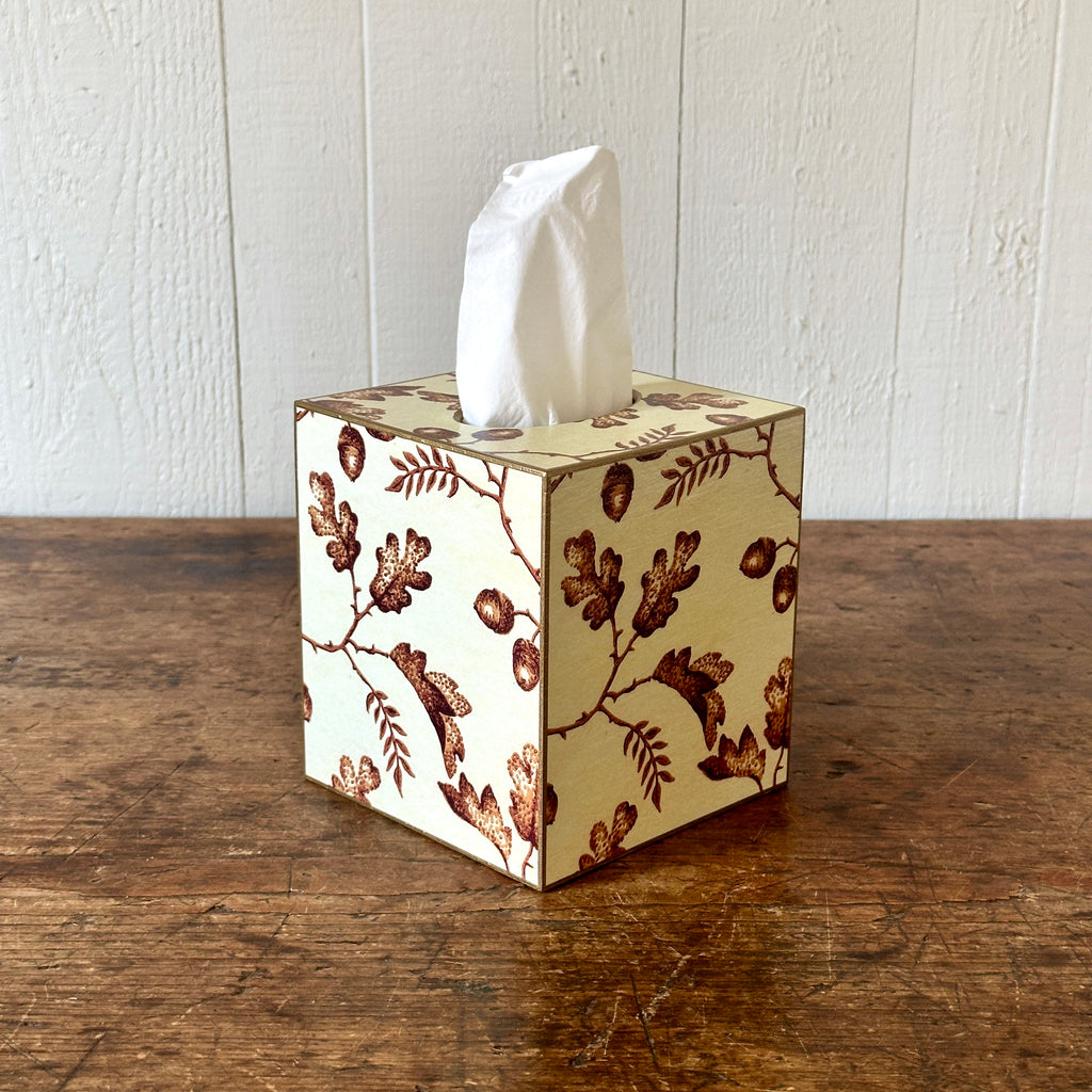 Brown Acorns Wood Tissue Box Cover