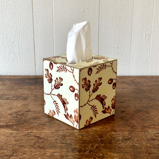 Brown Acorns Wood Tissue Box Cover