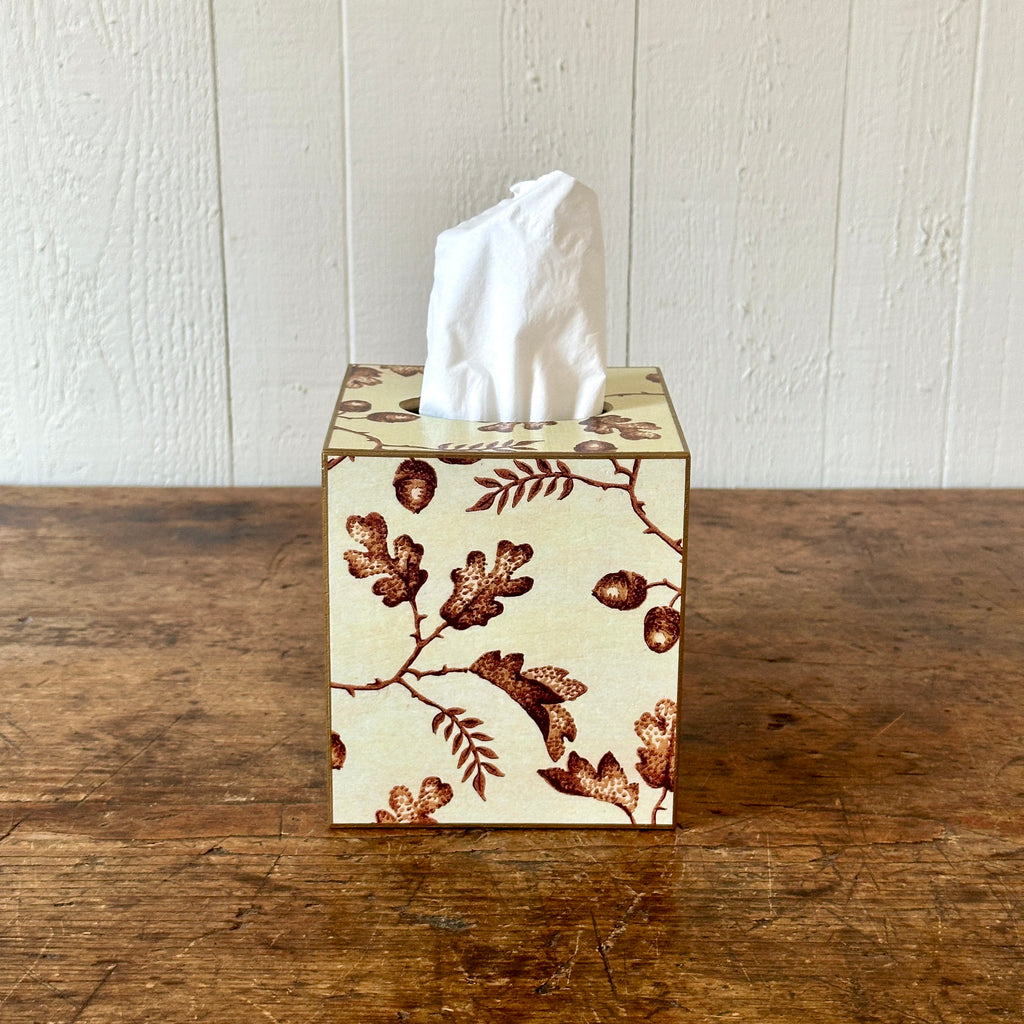 Brown Acorns Wood Tissue Box Cover
