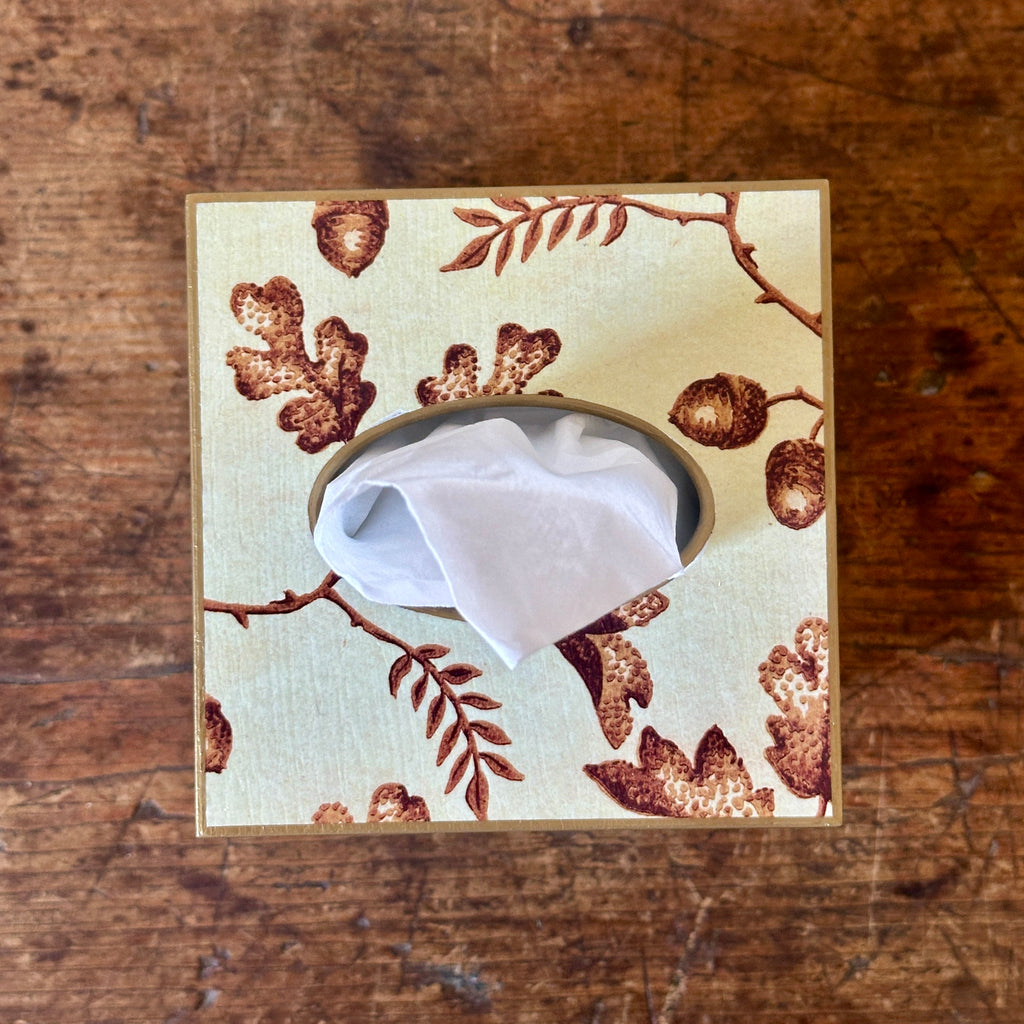 Brown Acorns Wood Tissue Box Cover
