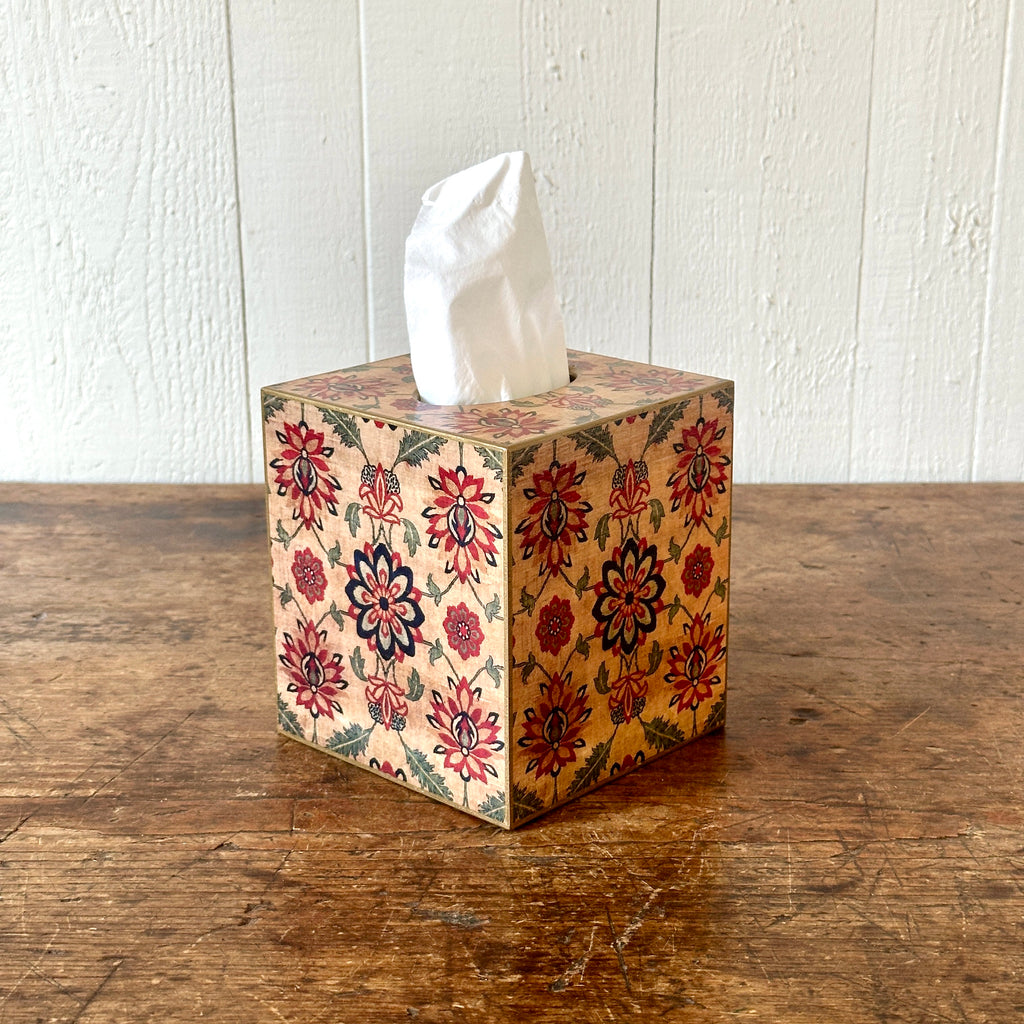 Antique Textile Wood Tissue Box Cover