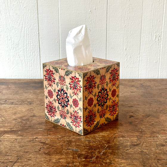 Antique Textile Wood Tissue Box Cover