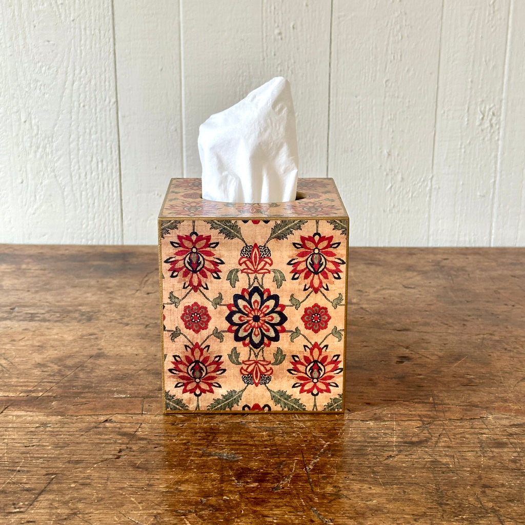 Antique Textile Wood Tissue Box Cover