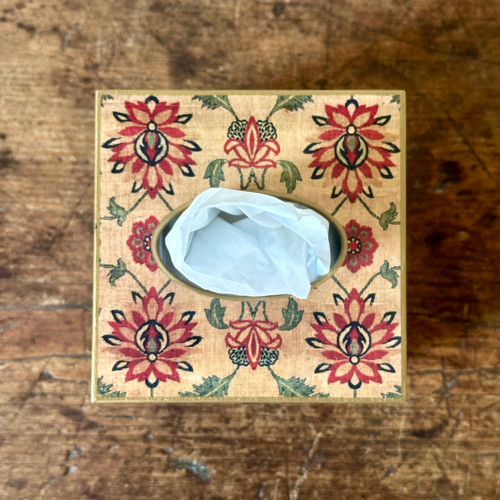 Antique Textile Wood Tissue Box Cover