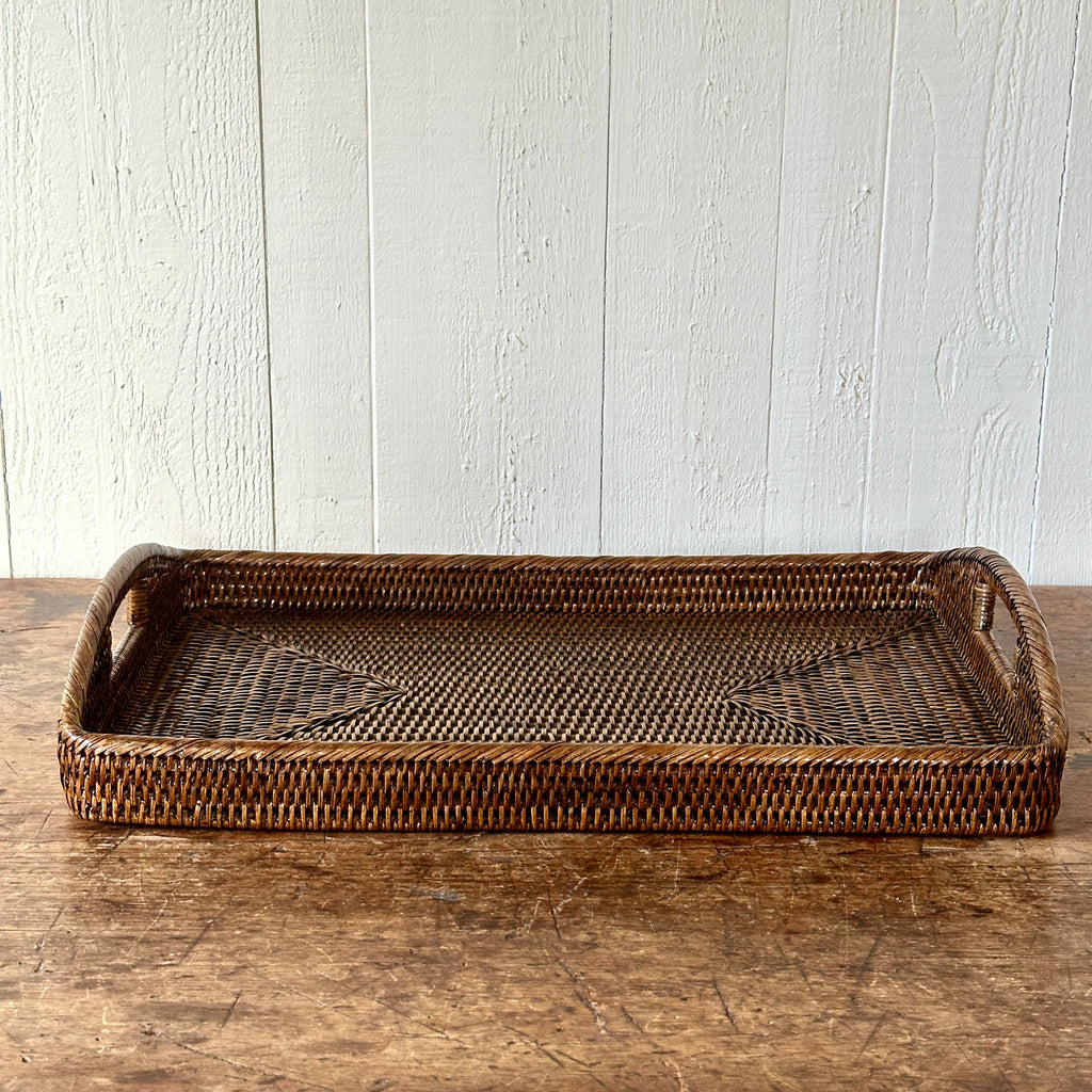 Rattan 21" Serving Tray with Handles - Antique Brown