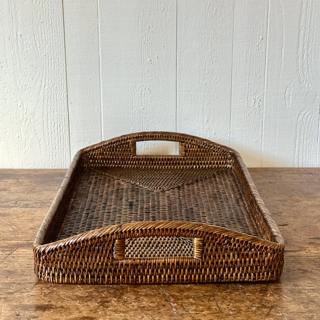 Rattan 21" Serving Tray with Handles - Antique Brown