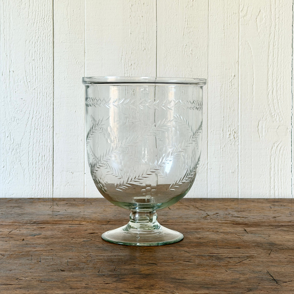 Etched Fern Glass Hurricane