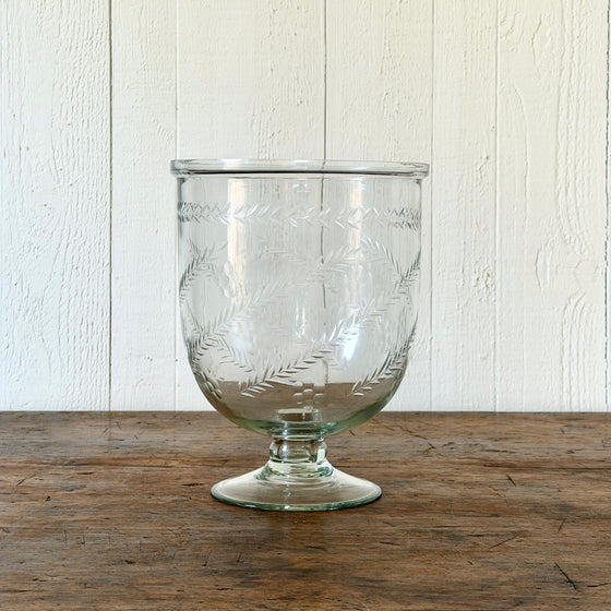 Etched Fern Glass Hurricane