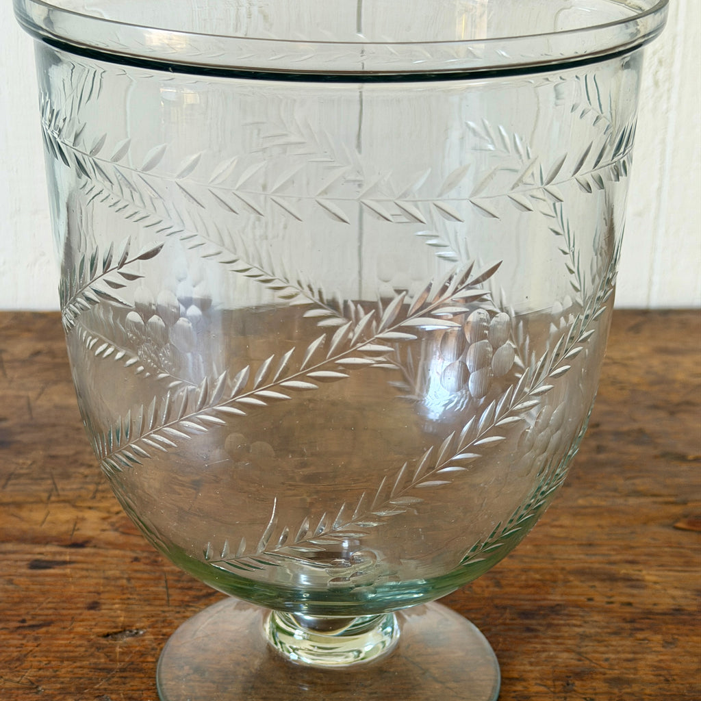 Etched Fern Glass Hurricane