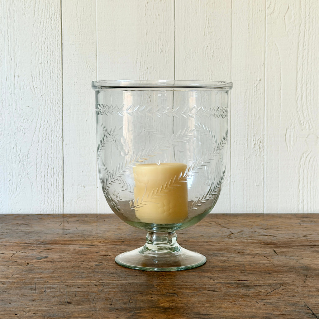 Etched Fern Glass Hurricane