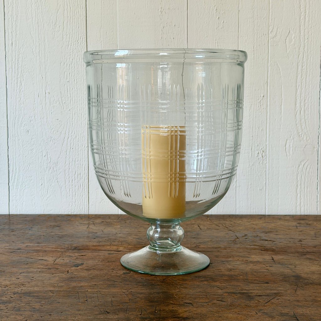 Scottish Plaid Etched Glass Hurricane