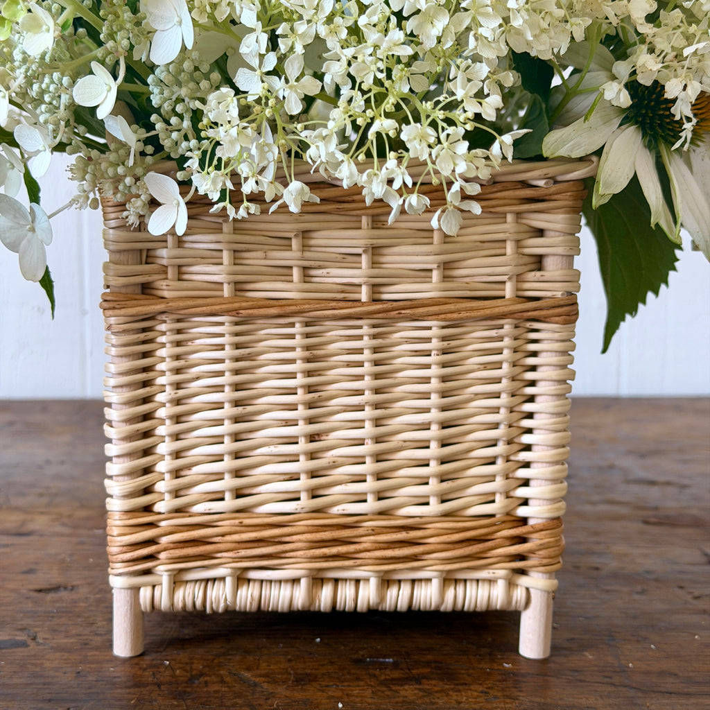 French Wicker Cachepot with Contrast Band