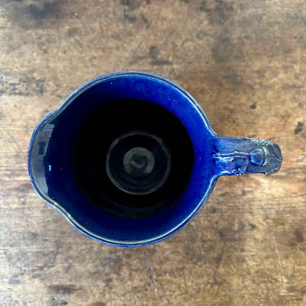 Large Cobalt Blue Glazed Pitcher with Oak Leaves and Acorns