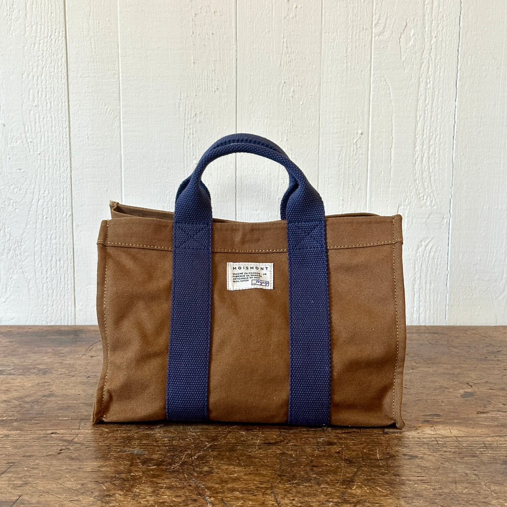 Khaki Mini Cabas Tote w/Navy Handles