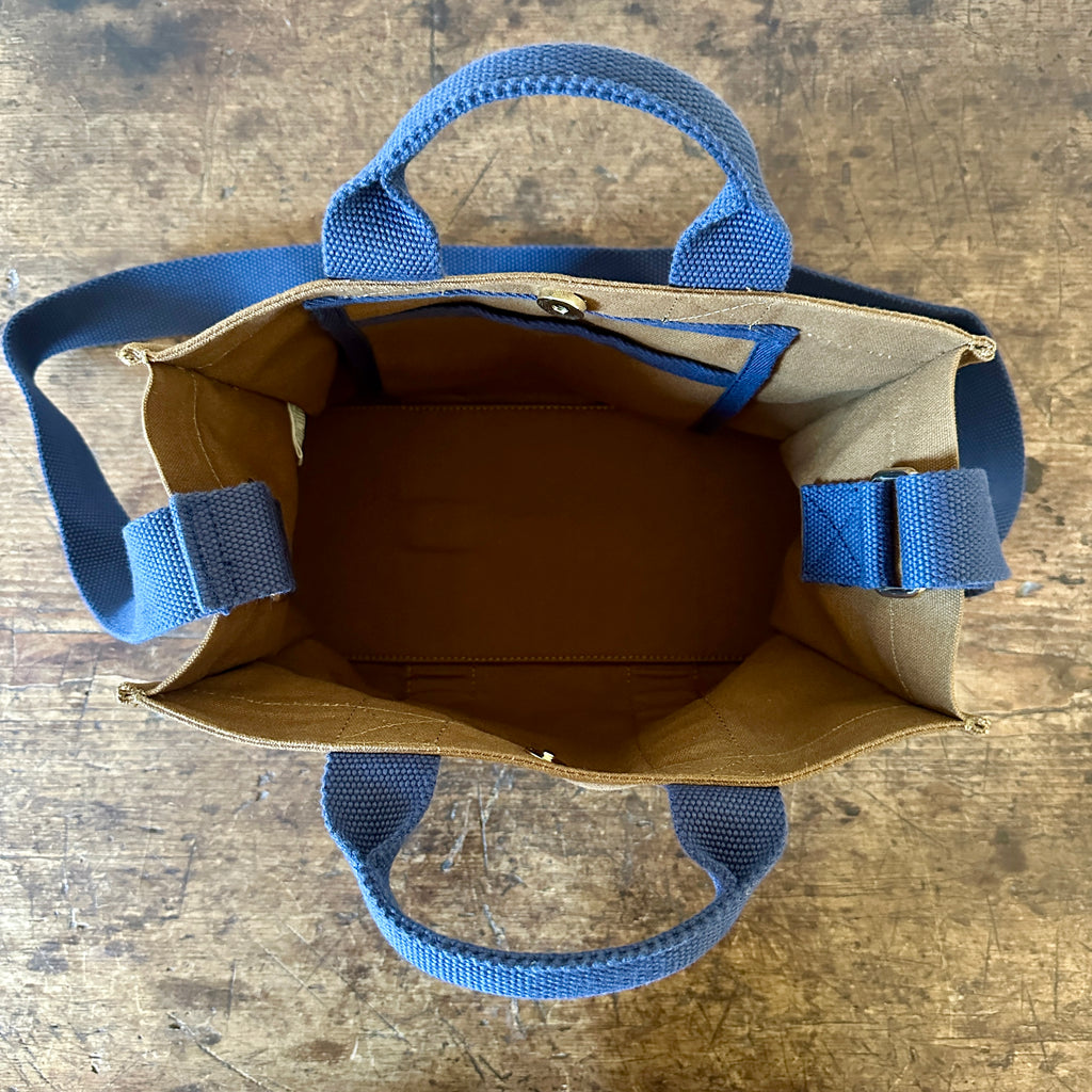 Khaki Mini Cabas Tote w/Navy Handles
