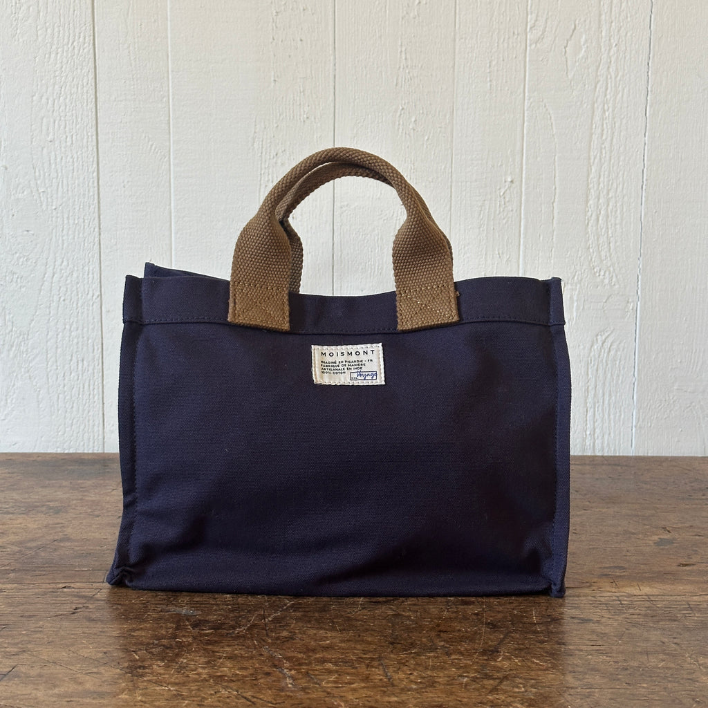 Navy Mini Cabas Tote w/Khaki Handles