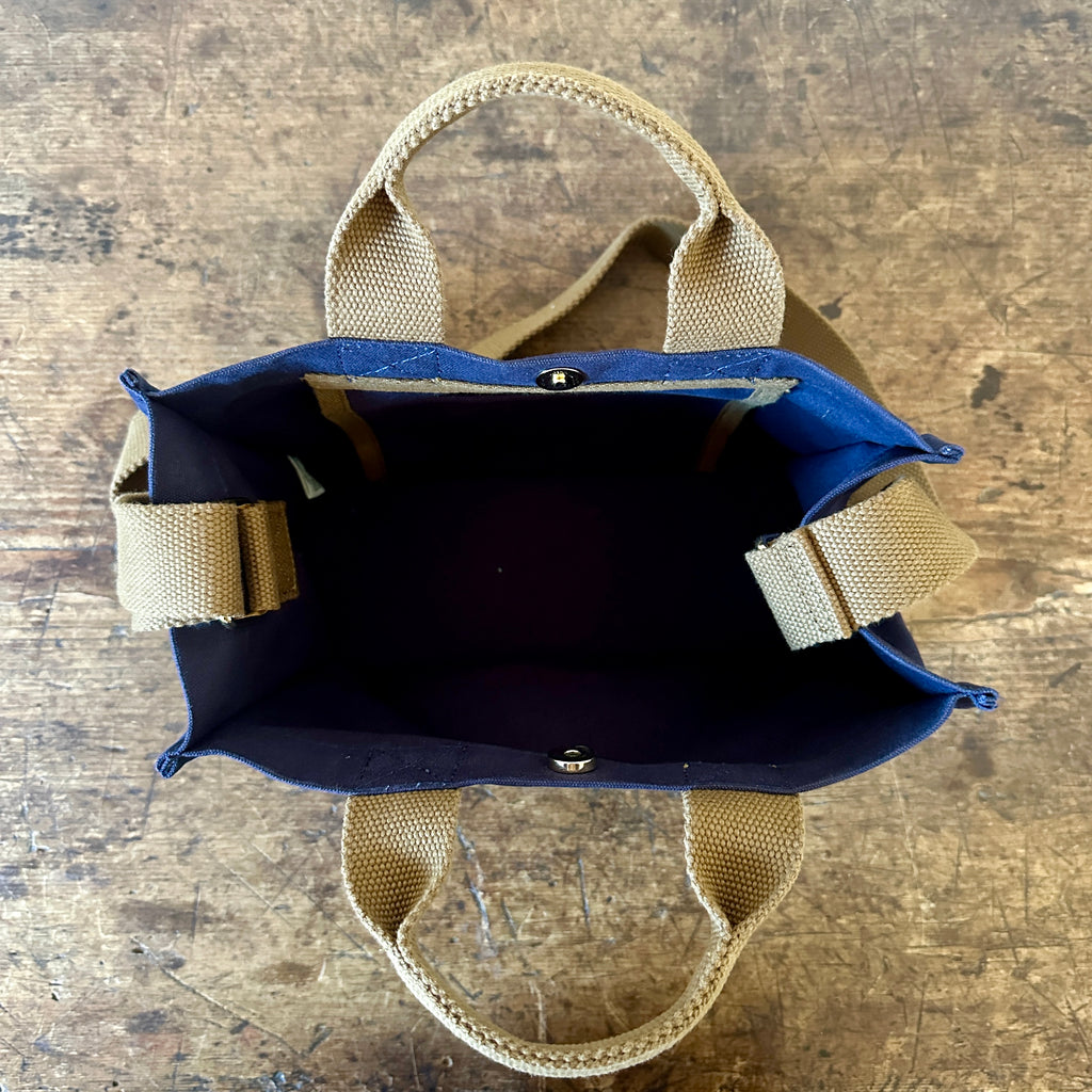 Navy Mini Cabas Tote w/Khaki Handles