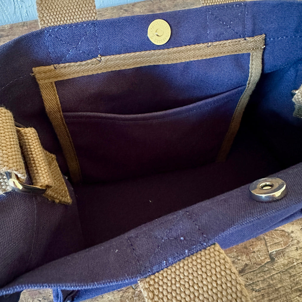 Navy Mini Cabas Tote w/Khaki Handles