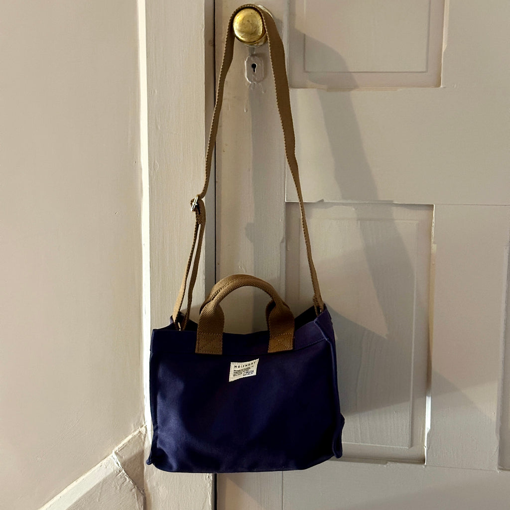 Navy Mini Cabas Tote w/Khaki Handles