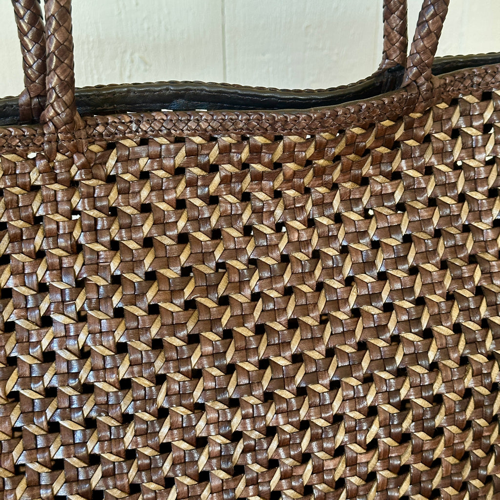 Handwoven Umber/Khaki Leather Tote