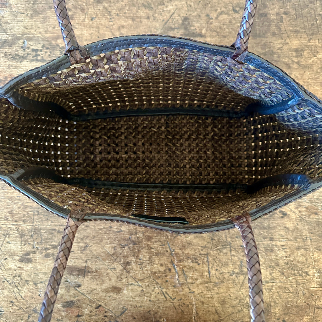Handwoven Umber/Khaki Leather Tote