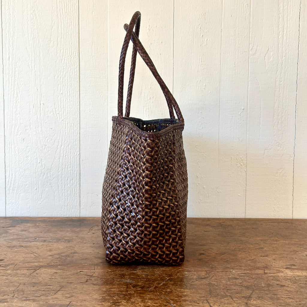 Handwoven Umber/Khaki Leather Tote