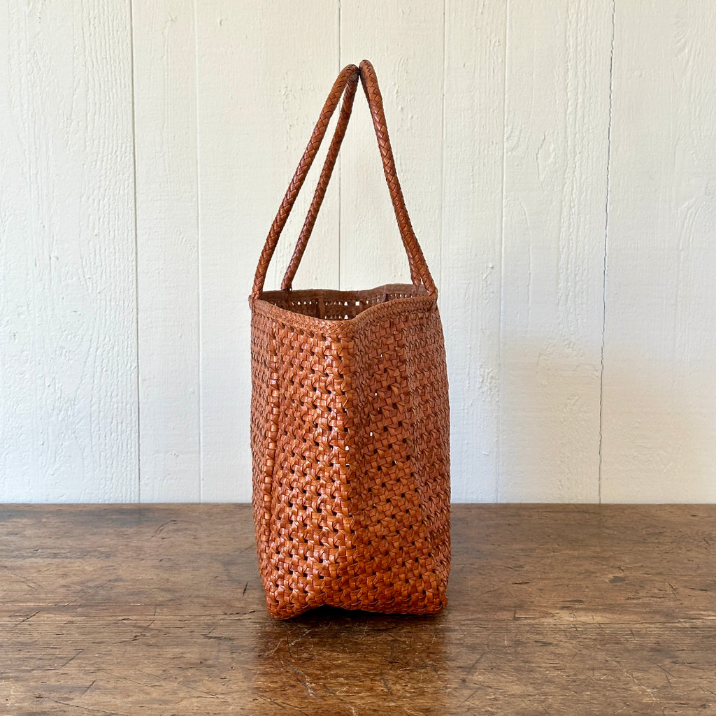 Handwoven Tan Leather Tote