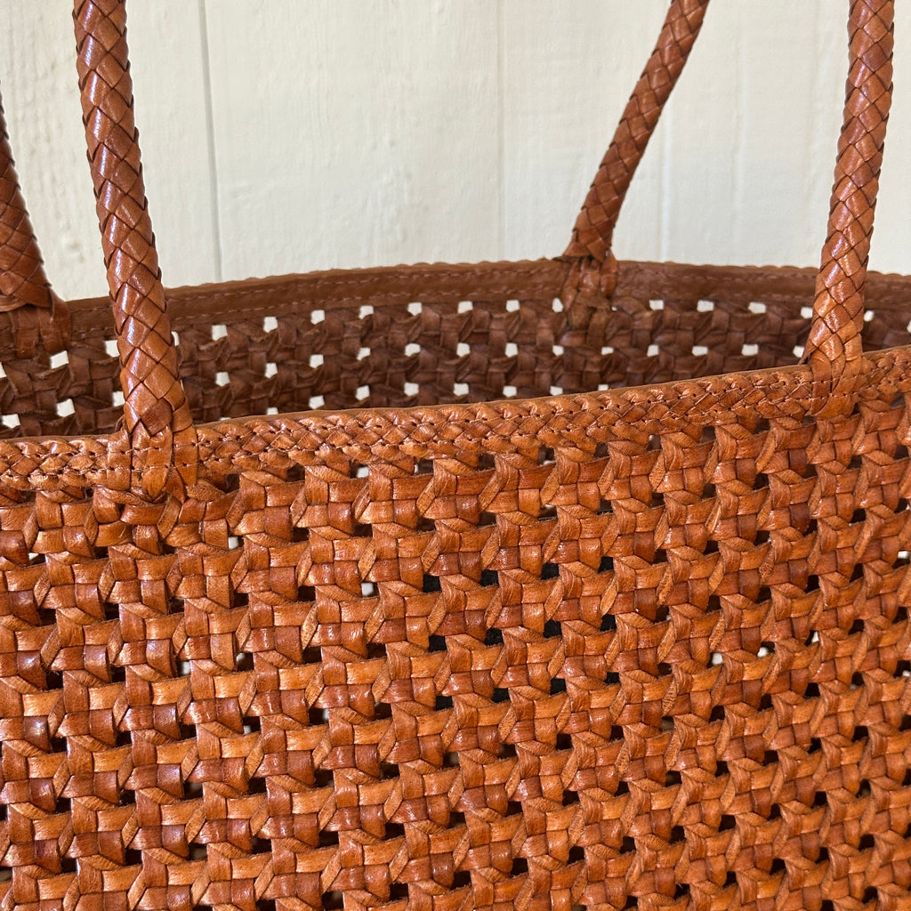 Handwoven Tan Leather Tote