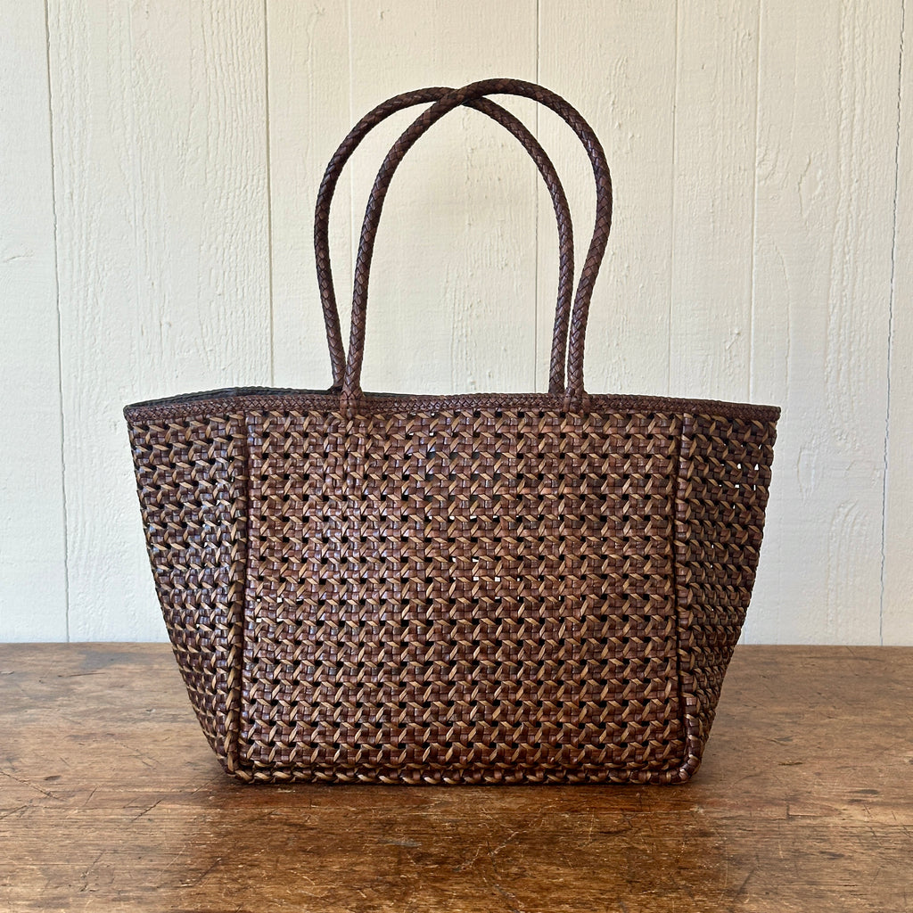 Handwoven Umber/Khaki Leather Tote
