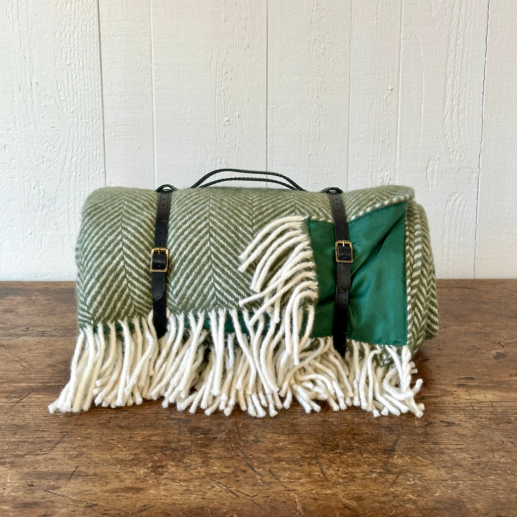 Sage Green Herringbone Picnic Blanket