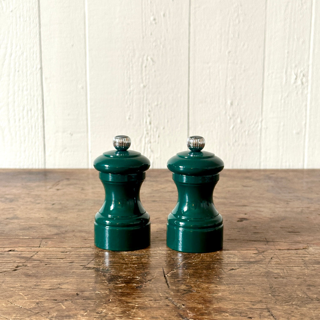 4" Green Lacquered Wood Salt and Pepper Mill Set