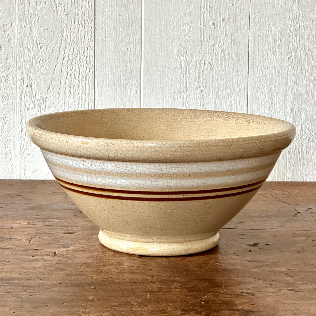 Stoneware Kitchen Bowl with White and Brown Stripes
